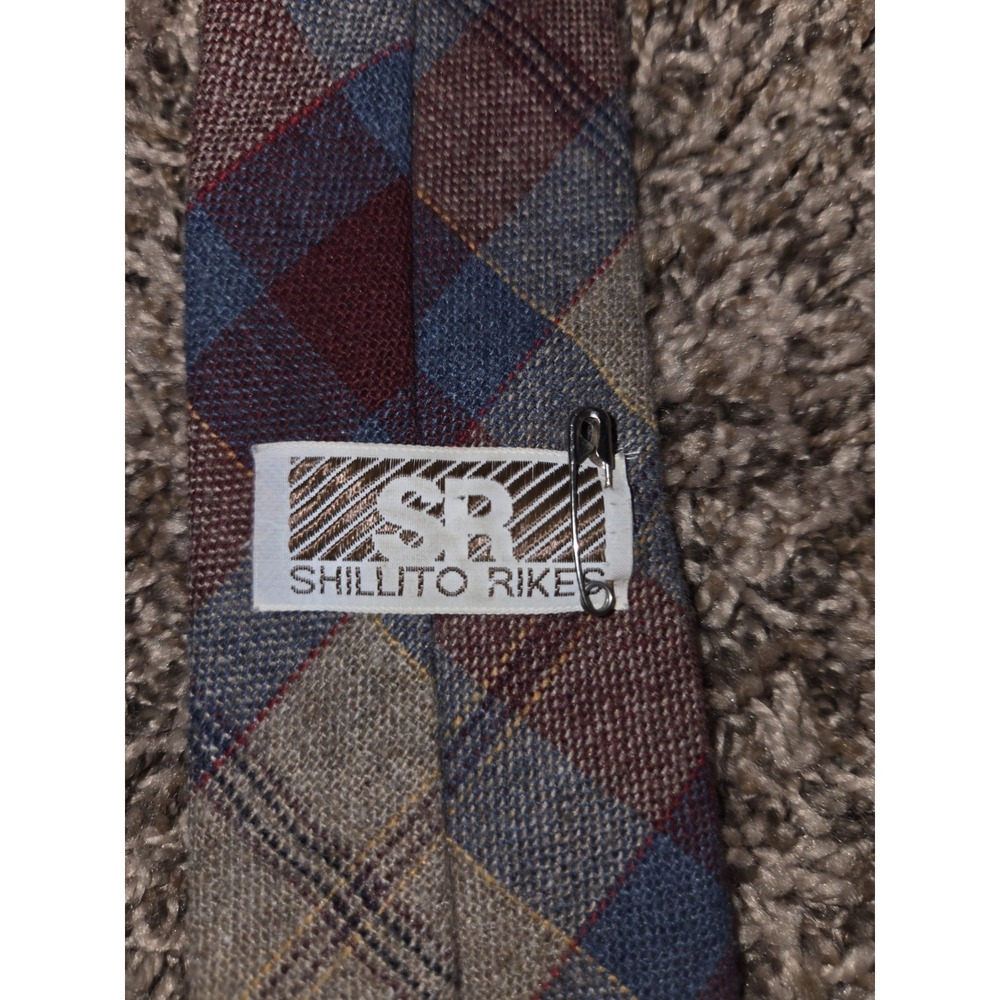 VTG WOOL Tartan Plaid Blue Red Brown TARTAN MEN'S NECK TIE - Picture 4 of 10